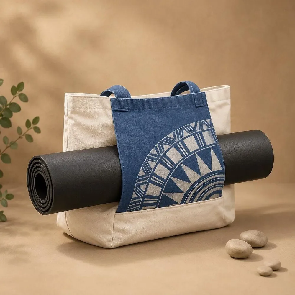 Handmade Cotton Yoga Bag | Indigo Batik Yoga Mat Tote | Drawstring Yoga Carrier